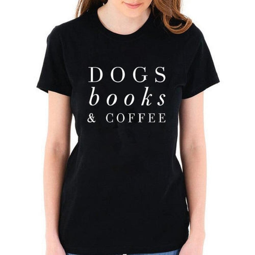 DOGS Books Coffee Letter Print T Shirt