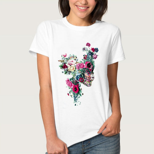 Flower Skull Print T Shirt
