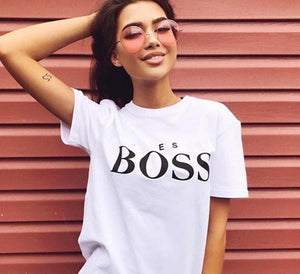 Yes Boss Letter Print T Shirt