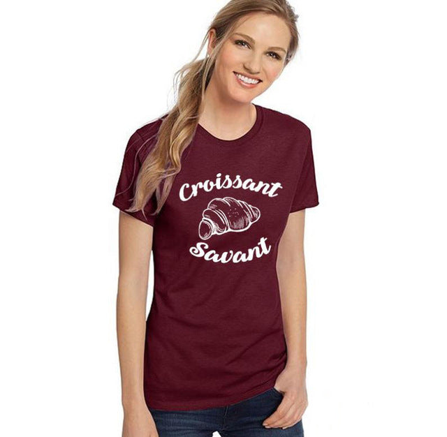 Croissant Swant Letter Print T Shirt