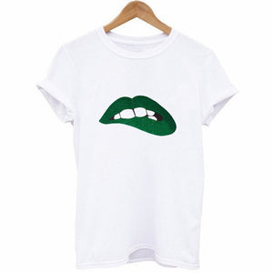 Funny Green Lip Print T Shirt