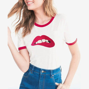 Funny Green Lip Print T Shirt