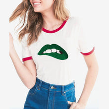 Load image into Gallery viewer, Funny Green Lip Print T Shirt