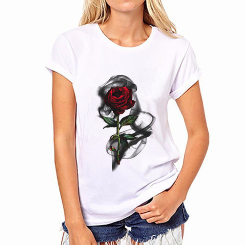 Red Rose Print T Shirt