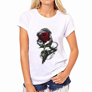 Red Rose Print T Shirt