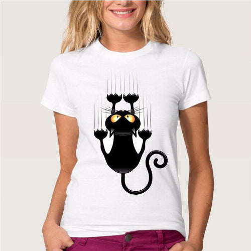 Funny Black Cat Print T Shirt