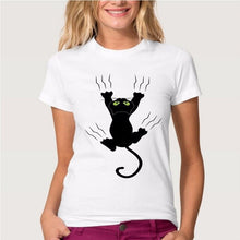 Load image into Gallery viewer, Funny Black Cat Print T Shirt