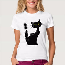 Load image into Gallery viewer, Funny Black Cat Print T Shirt