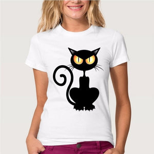 Funny Black Cat Print T Shirt