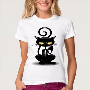 Funny Black Cat Print T Shirt