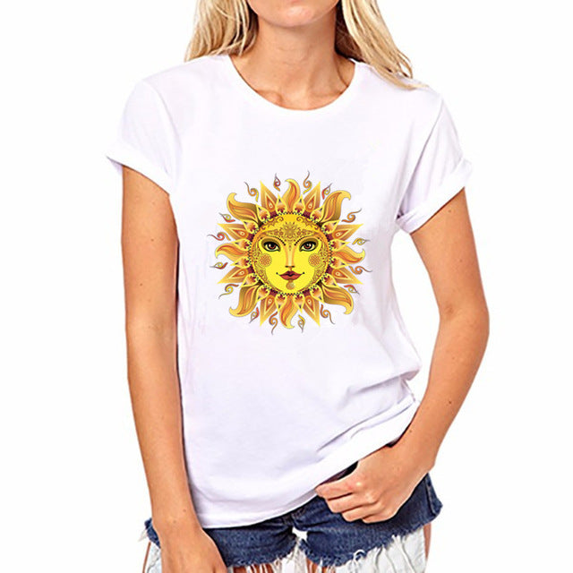 Gold Sun Flower Print T Shirt
