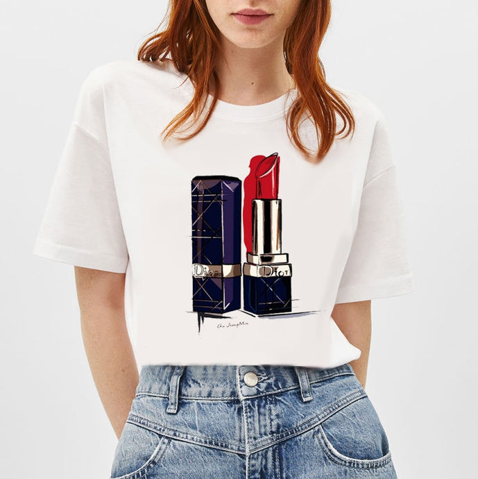 Women's Lipstick Hand-drawn Art T-Shirt