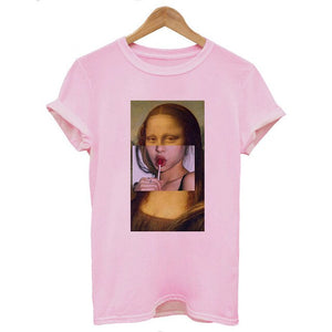 Mona Lisa Cartoon Fun Funny Printed T-shirt