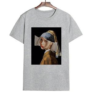 Mona Lisa Cartoon Fun Funny Printed T-shirt