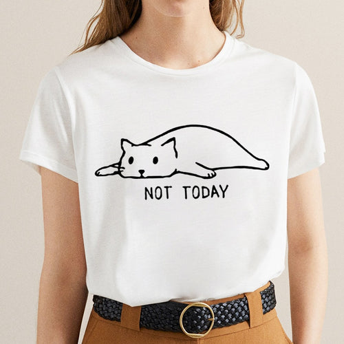 NOT TODAY Letter Cat Print T-Shirt