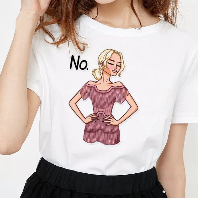 Women's Casual Slim Stickers Telegram Miss  T Shirts